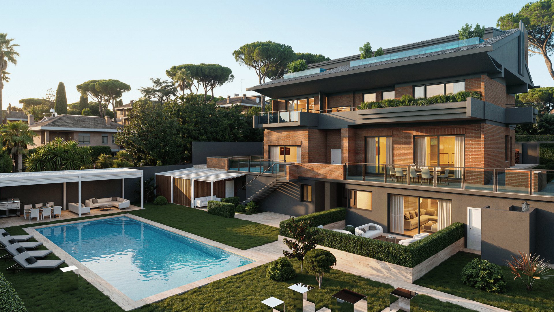 Villa del Casaletto — Vista con piscina e giardino