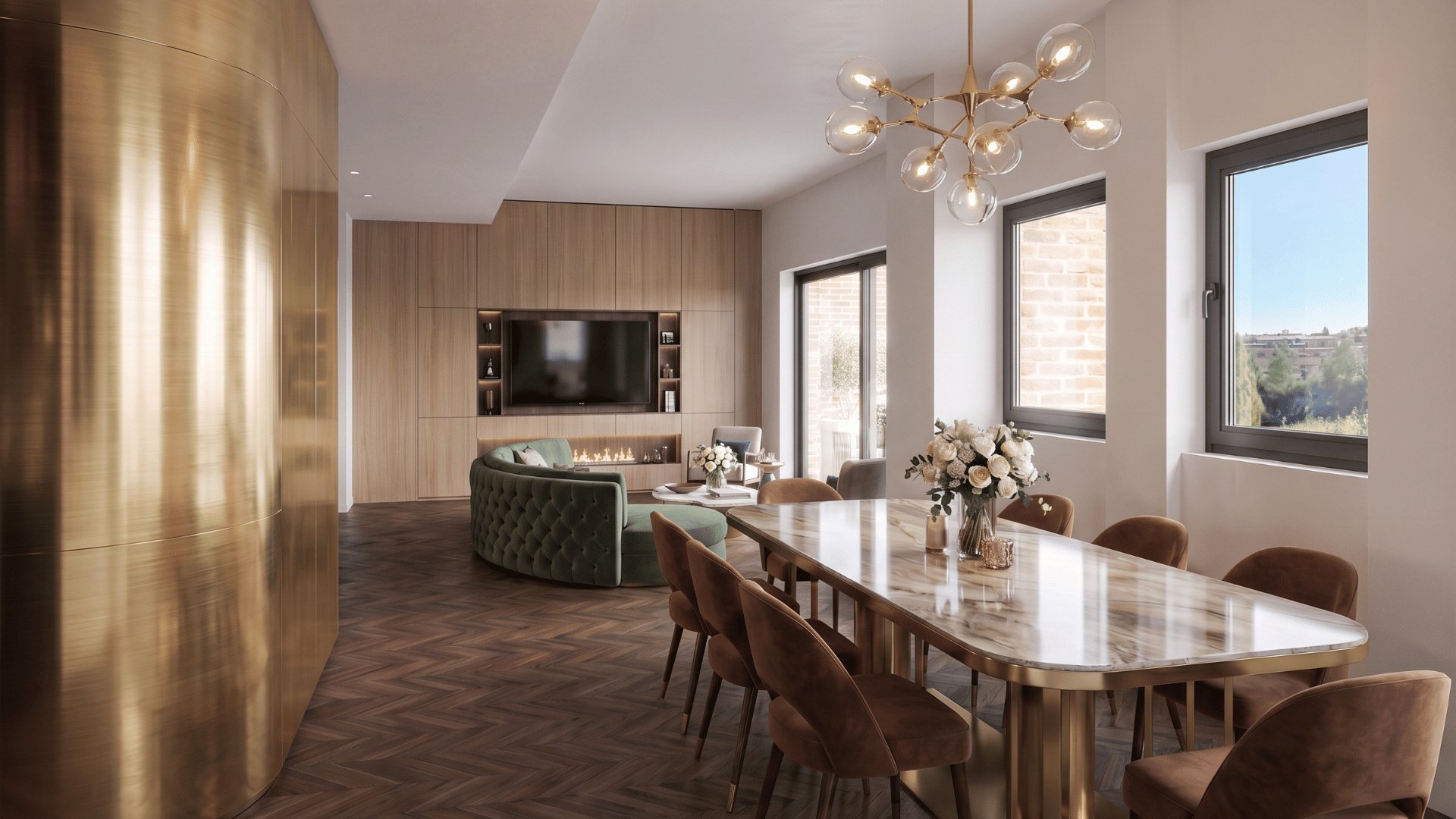 Sala pranzo — tavolo in marmo e boiserie oro