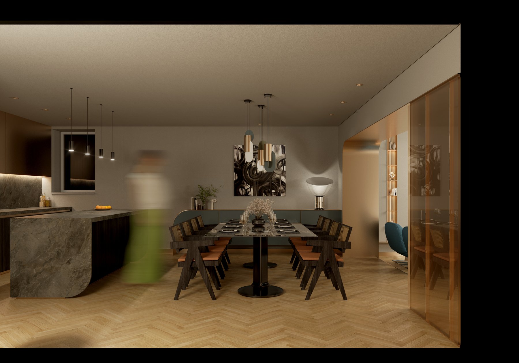 Interno 1 — Cucina con isola in marmo